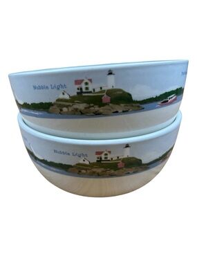 Vintage L.L. Bean Vacation Land Soup Cereal Bowls Lighthouses of Maine Set of 2